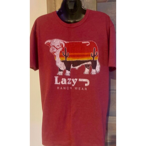 Lazy J Ranch Wear Sunrise Cactus Bull Unisex T-Shirt Next Level Cardinal Red - Picture 1 of 3